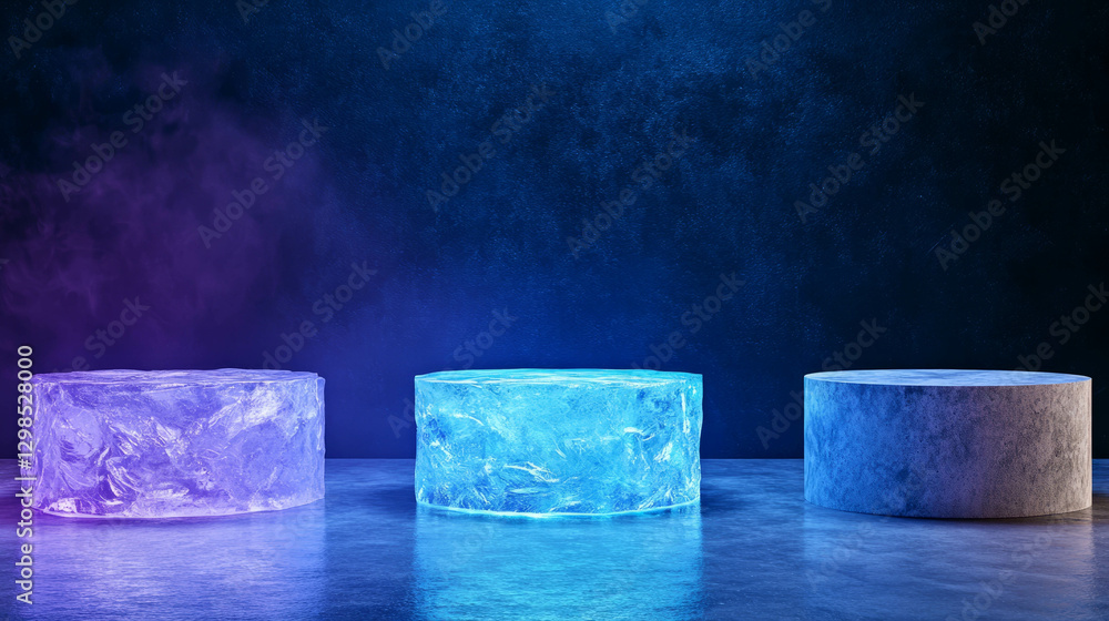 Aufkleber illuminated ice podiums in cool ambient lighting for creative display concepts