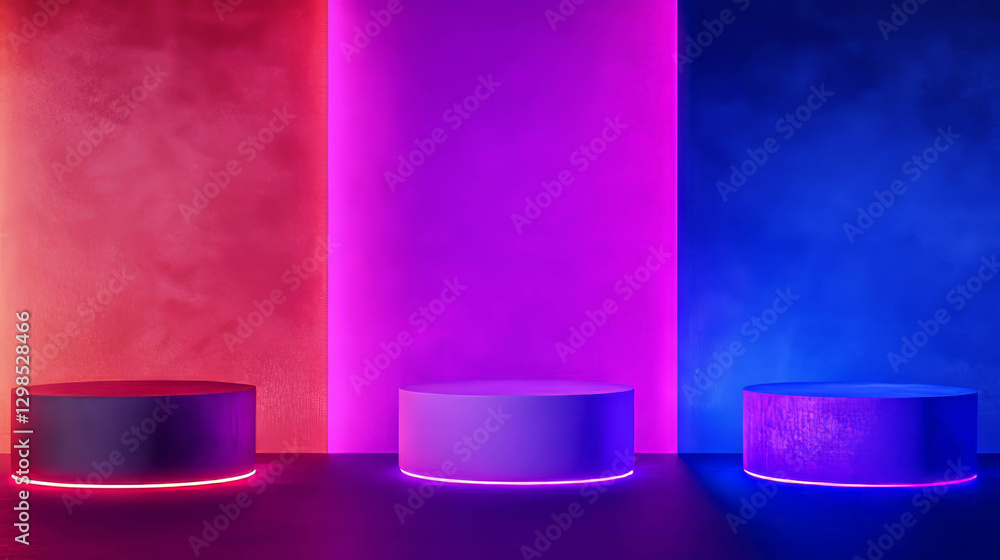 Aufkleber colorful podium display with three gradient backgrounds for modern design