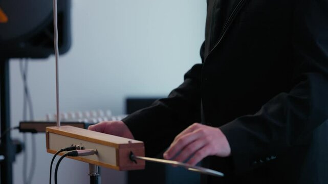 Playing the theremin. The theremin, etherphone, thereminophone or termenvox, thereminvox, is an electronic musical instrument controlled without physical contact by the performer. Patented in 1928