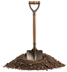 Shovel in a pile of earth, transparent background png