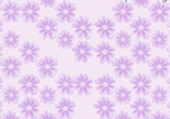 Pastel purple floral pattern, repeating flower motif, soft lavender blossoms, delicate petals, light background, seamless textile design, retro style, wallpaper print