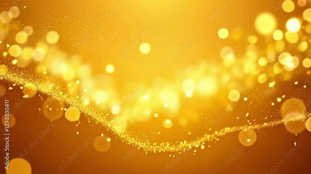 Poster golden abstract: a shimmering display of golden light, swirling particles, and soft bokeh, creating 