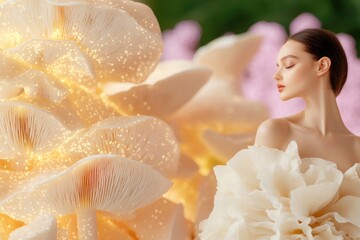 Fototapeta premium Ethereal beauty merges with luminous flowers, creating dreamlike