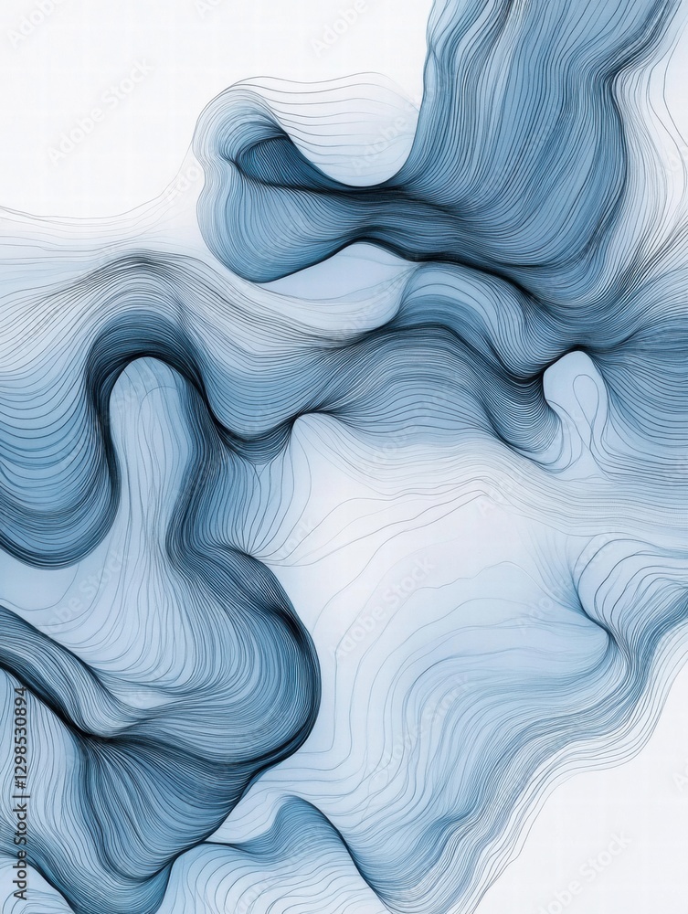 Fototapete Flowing abstract design with tranquil blue lines forming delicate shapes on a light background. Generative AI