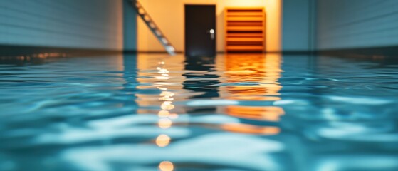 Obraz premium Swimming Pool Water Reflection with Ladder and Door.