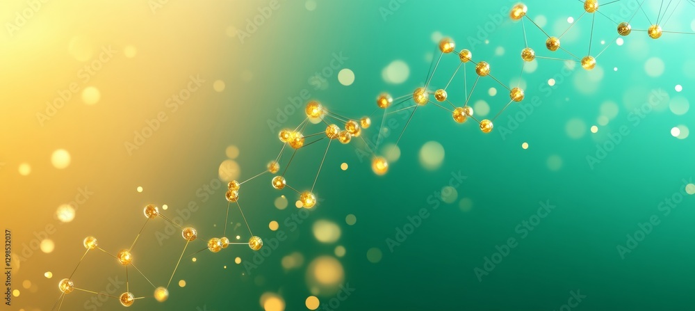 Poster golden molecular structure in bluish background abstract science or nanotechnology background