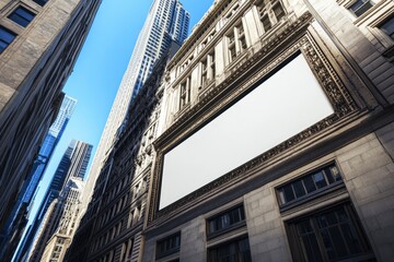 blank billboard on the side of an old building, with a white background and no text or graphics.