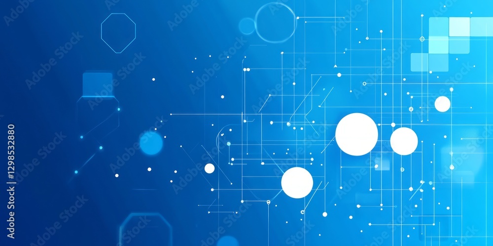 Poster blue background featuring abstract network of geometric shapes and lines