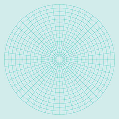 Polar coordinate circular grid isolated on white background. 360 degrees scale. Blank polar graph paper. Vector illustration. Mathematical graph. Lined blank on transparent background.