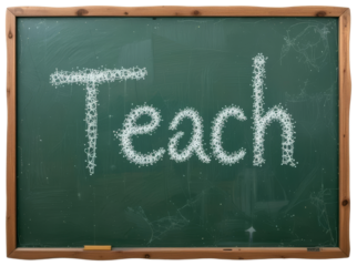 Chalkboard with the word Teach written in white, transparent background png