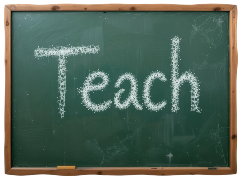 Chalkboard with the word Teach written in white, transparent background png