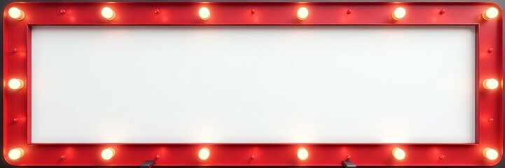 Empty white marquee sign frame, metallic retro design , glow, border, classic