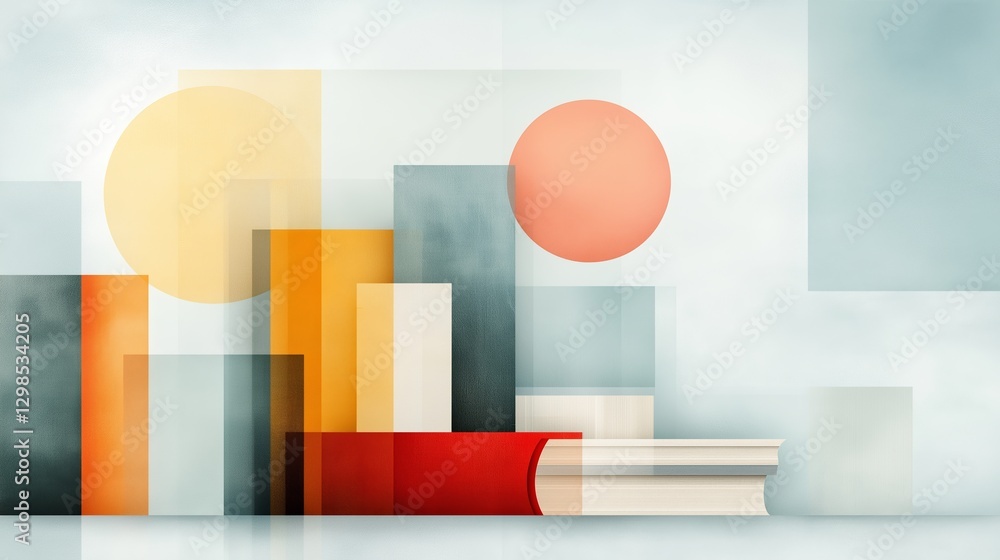 Aufkleber colorful abstract composition featuring geometric shapes and books on a soft background during the d