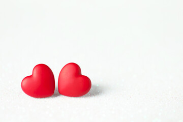 Red decorative hearts on white background, space for text. Happy Valentine's day