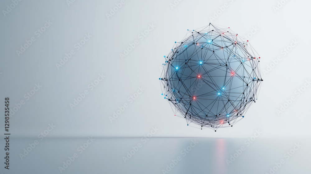 Poster connected sphere: a futuristic orb pulses with interconnected lines and glowing nodes, symbolizing g