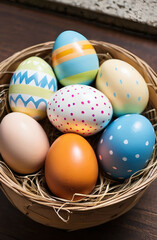 Colorful Easter Basket – Blue and Orange Eggs in a Festive Arrangement