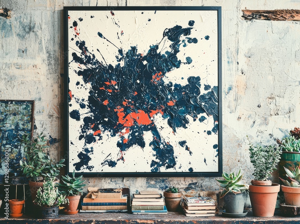 Poster create a mock-up frame with a hipster background and incorporate 3d rendering and illustration