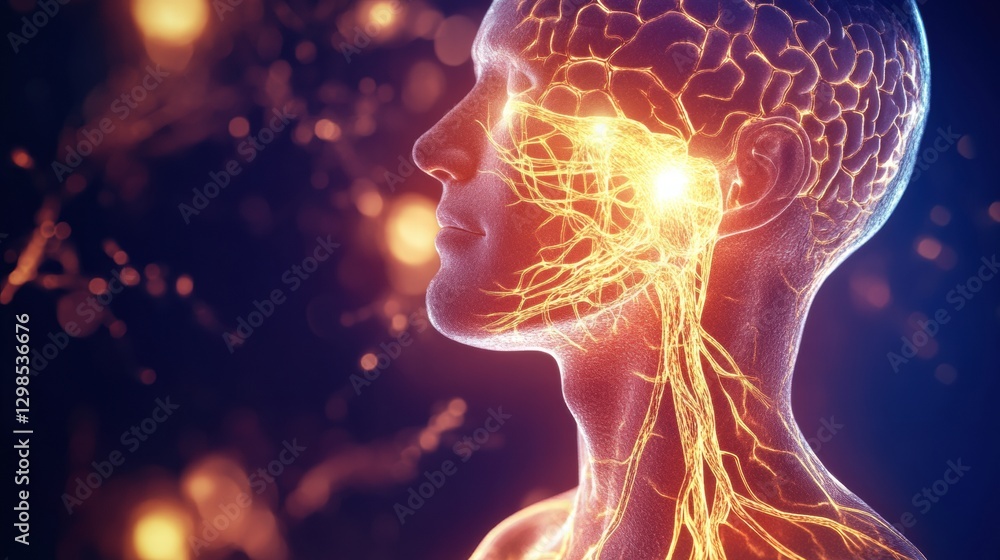 Aufkleber Visualization of human nervous system illustrating connectivity and brain function during neural activity. Generative AI