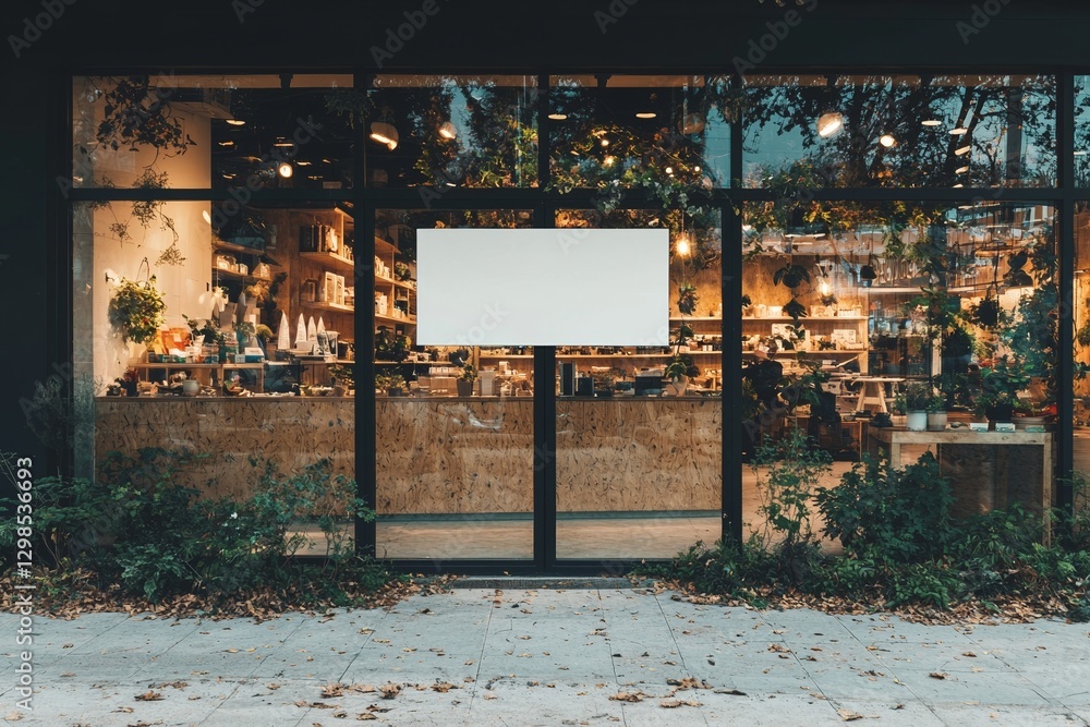 Aufkleber create a mockup featuring a large blank banner displayed prominently in the store's showcase