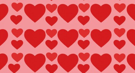 Valentine's pattern, heart shapes, vibrant red on pink background, seamless design, love theme, graphic illustration, bold colors