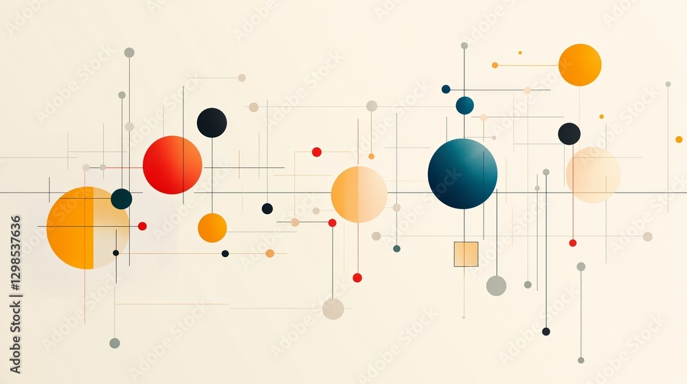 Poster modern abstract design featuring colorful circles and lines on a light background