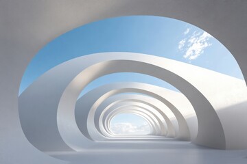 Obraz premium Abstract architectural tunnel with sky view.