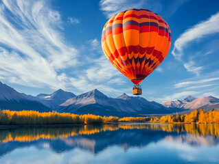 Fototapeta premium Hot air balloon over the lake