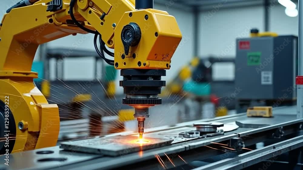 Aufkleber automation in action: a high-tech robotic arm precisely welds a metal plate in a modern industrial s