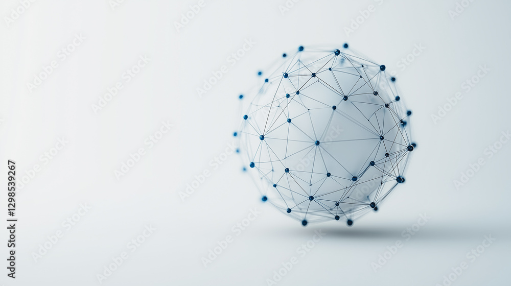 Poster global network: a striking 3d illustration of a glowing sphere, adorned with interconnected lines an