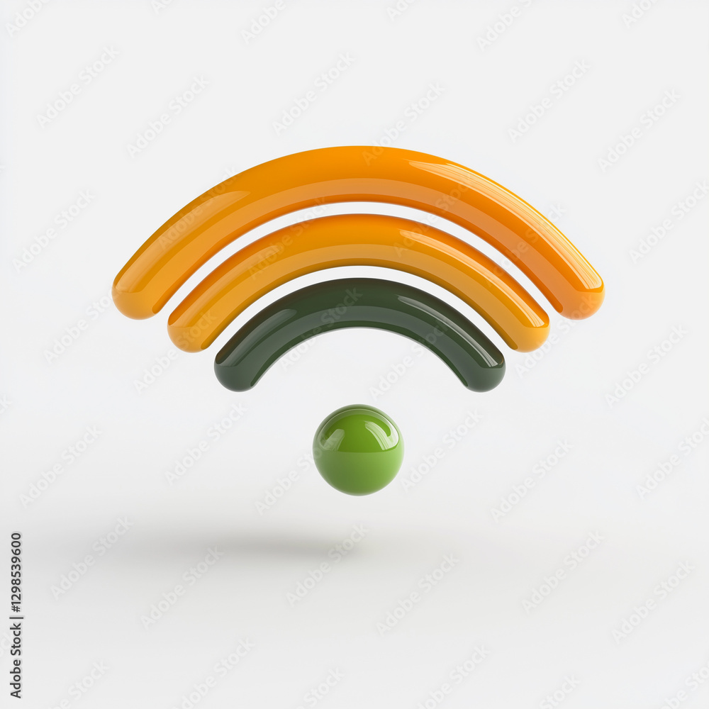 Poster wi-fi signal 3d render: a vibrant 3d rendering of a wi-fi signal icon, featuring bold orange and gre