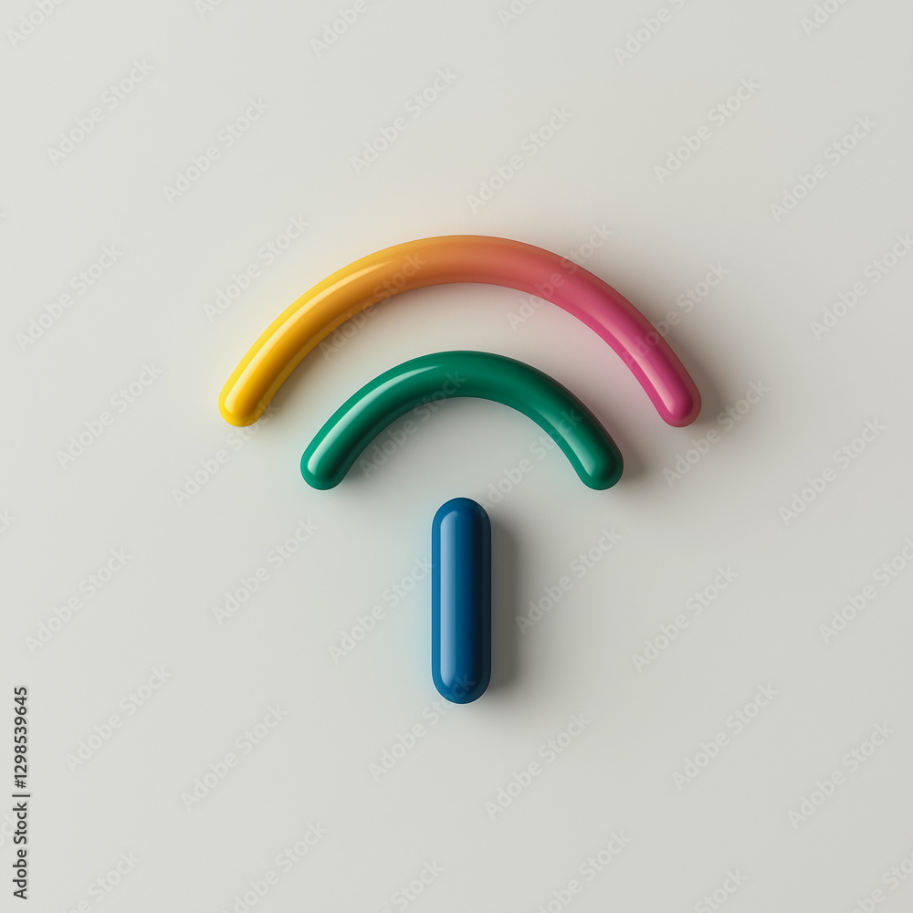 Poster connectivity icon: vibrant 3d-rendered wifi symbol, expressing connectivity and digital interaction.