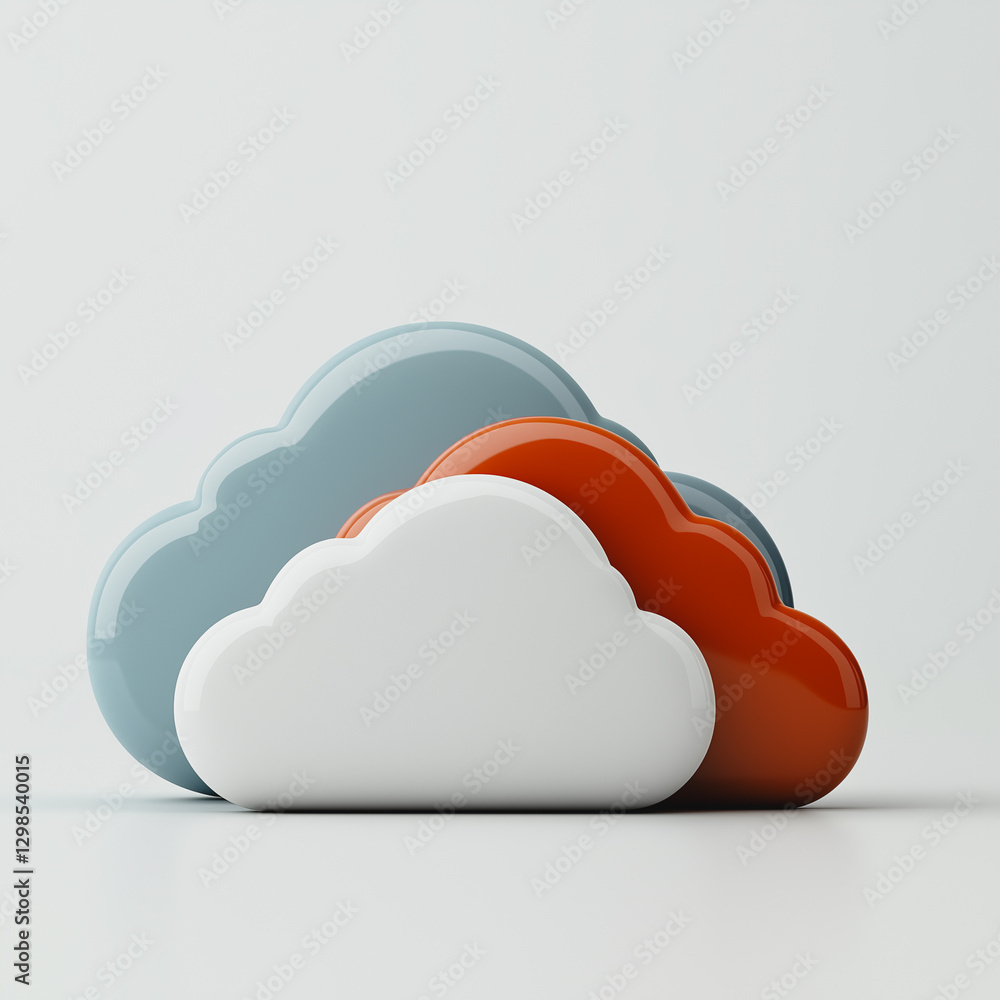 Poster cloud computing: abstract composition of colorful cloud icons symbolizing data storage and online ne