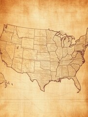 Obraz premium Vintage map of the United States showcasing state boundaries and geographical features. Generative AI