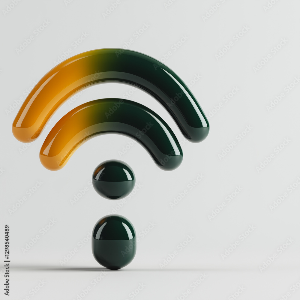 Poster wireless connectivity: a glossy, 3d rendering of a wireless symbol floats against a subtle backgroun