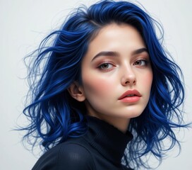 Naklejka premium Woman with vibrant blue wavy hair