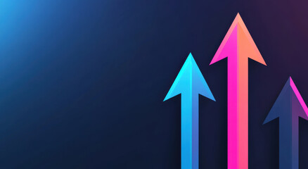 Fototapeta premium Upward and downward arrows in vibrant colors on dark background symbolize growth and direction. design conveys sense of movement and progress