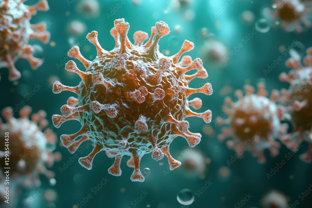 Poster microscopic view of a virus showcasing structure and detail in a scientific setting