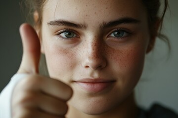 Woman with Freckles Giving Thumbs Up