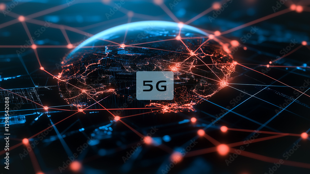 Poster global 5g connection: depicting the 5g technology, this image captures the intricate network and dat