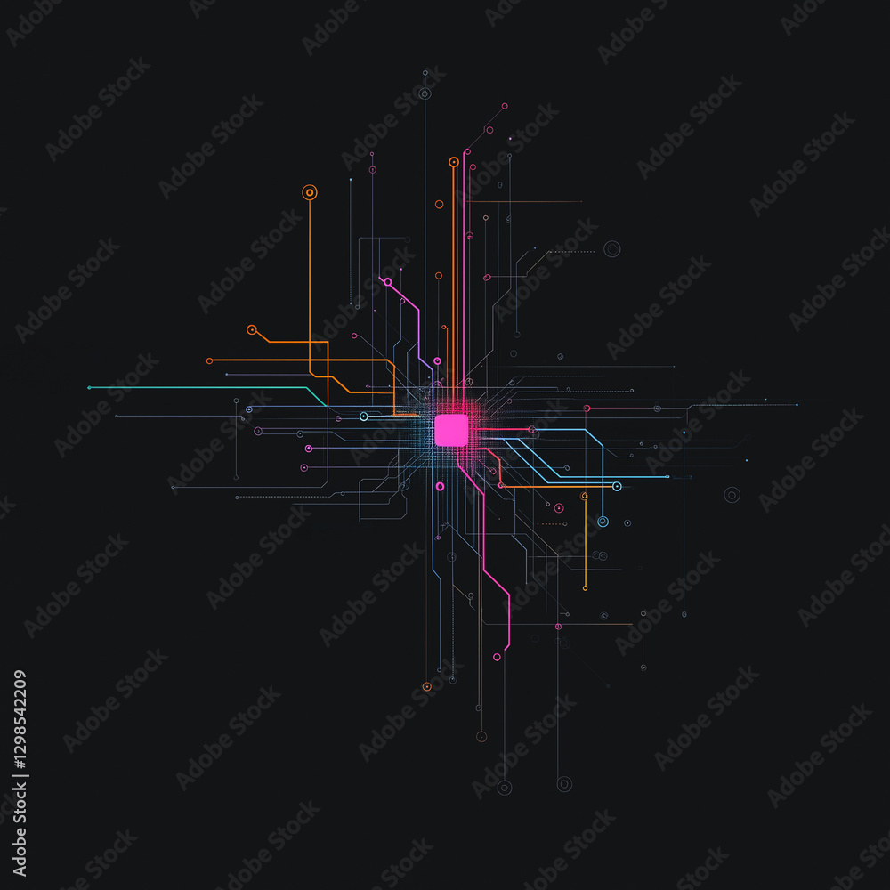 Poster technological connectivity: a dynamic and intricate design depicting the essence of modern technolog