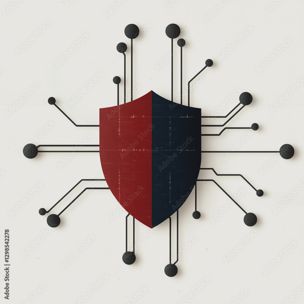 Poster cybersecurity shield: a powerful illustration of a shield, representing robust protection and securi