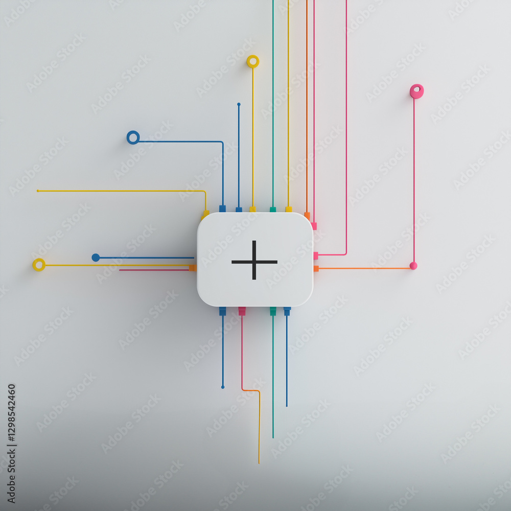 Poster digital connections: conceptual depiction of data flow. an interconnected network of multicolored li