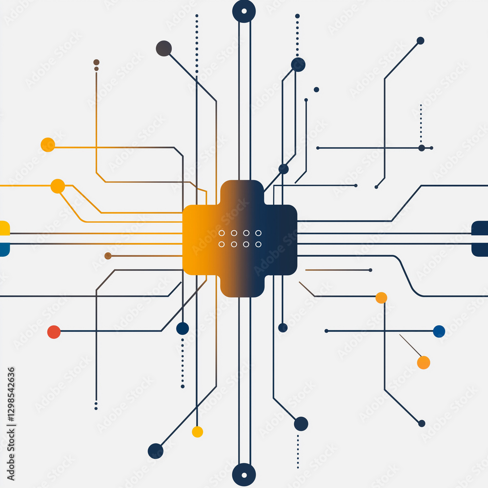 Poster digital core: an abstract representation of a central processing unit (cpu) at the heart of modern d