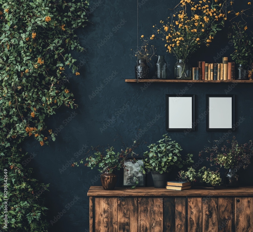 Poster create a mock-up of a poster frame set against a home interior background with a scandinavian aesthe