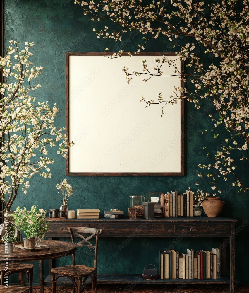 Poster create a mock-up poster frame set in a home interior background with a modern style, presented as a 