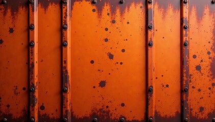 Weathered corten steel wall, rusty orange tones, textured surface , construction, weathered