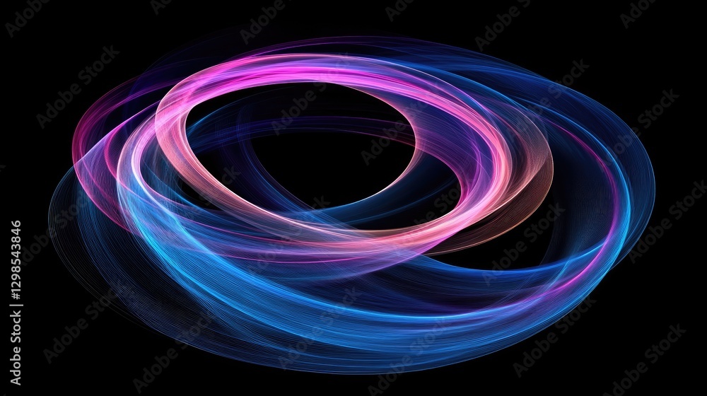Poster a floating d helix of glowing neon lines spiraling infinitely into space.