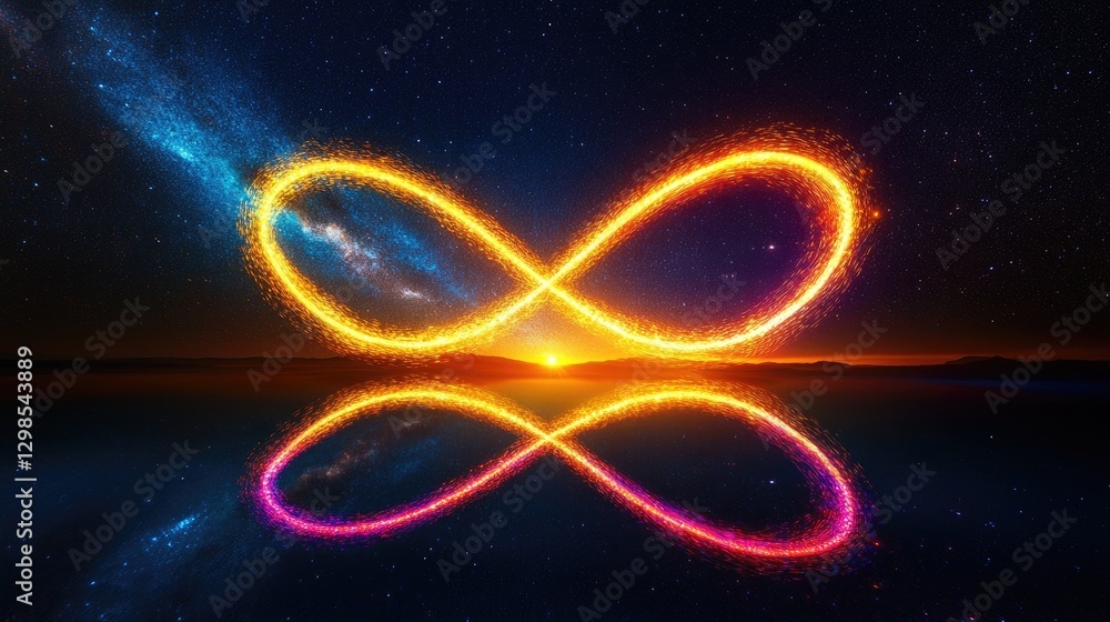 Poster a floating d helix of glowing neon lines spiraling infinitely into space.