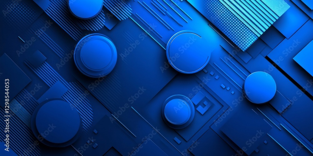 Poster abstract background features blue circles squares and diagonal lines