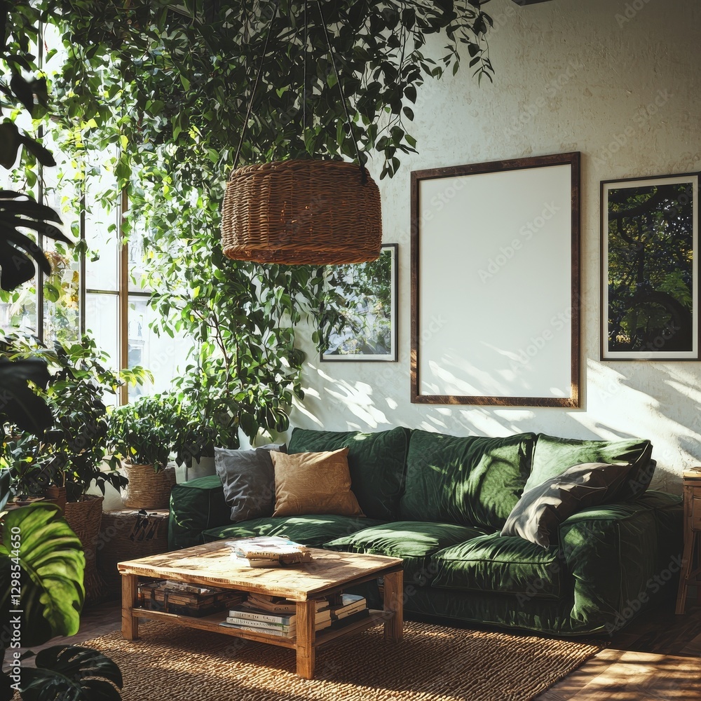 Poster create a poster mockup in a home with minimal decor, reflecting a scandinavian aesthetic, using 3d r